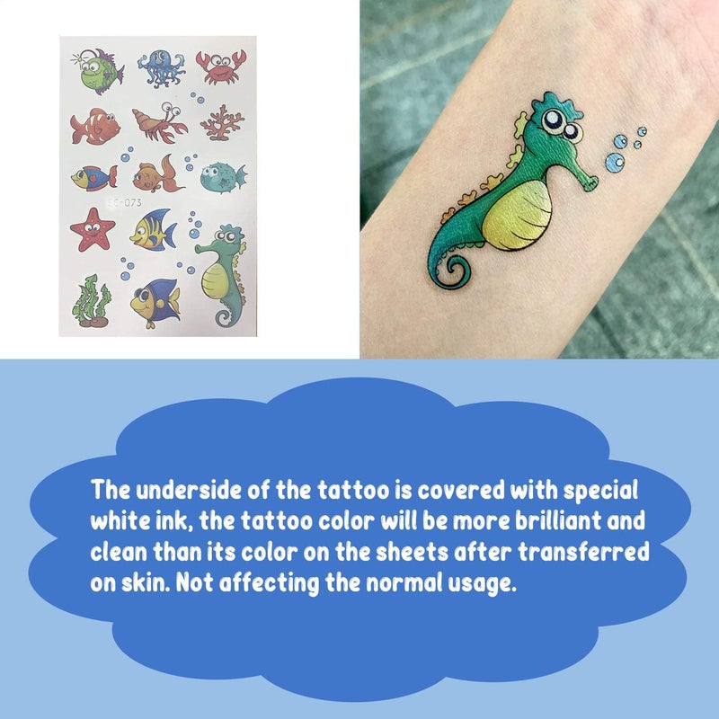 PARTYWIND 200 PCS Ocean Theme Temporary Tattoos for Kids, Beach Pool Under Sea Decorations Birthday Party Supplies Favors, Fake Tattoos Stickers With Mermaid Shark Tropical Fish Whale for Boys and Girls - Image 3